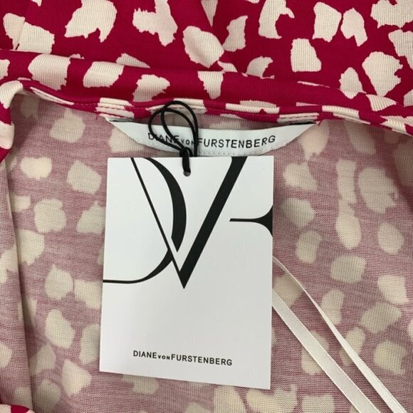 DVF Diane von Furstenberg Noe leopard leaves pink white dress silk scoop new 4 - Picture 5 of 6